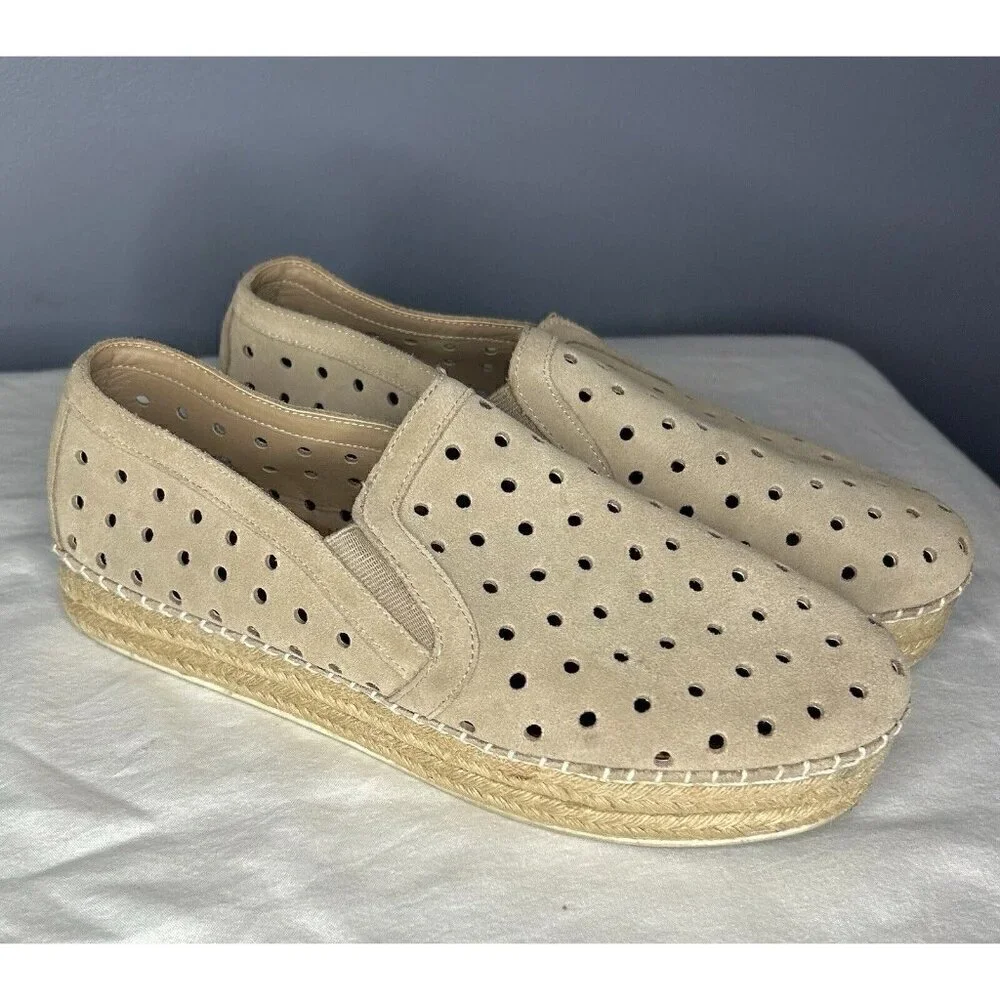 Steve Madden Suede Leather Espadrille Platform Shoes 8 Tan Cottagecore Boho Cute